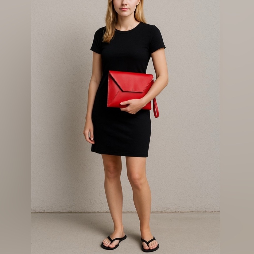 GARUGLIERI beautiful red leather clutch envelope Italy New R. 250